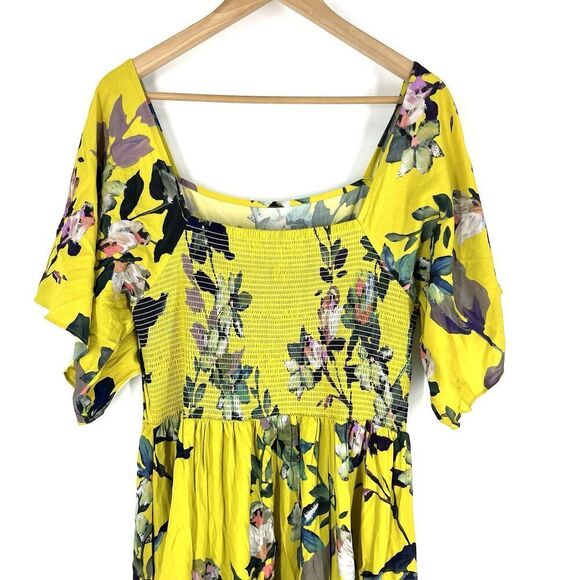 Soft Surroundings Dress Size Large Maise Yellow Floral Print Smock Maxi Cottage - Picture 6 of 8
